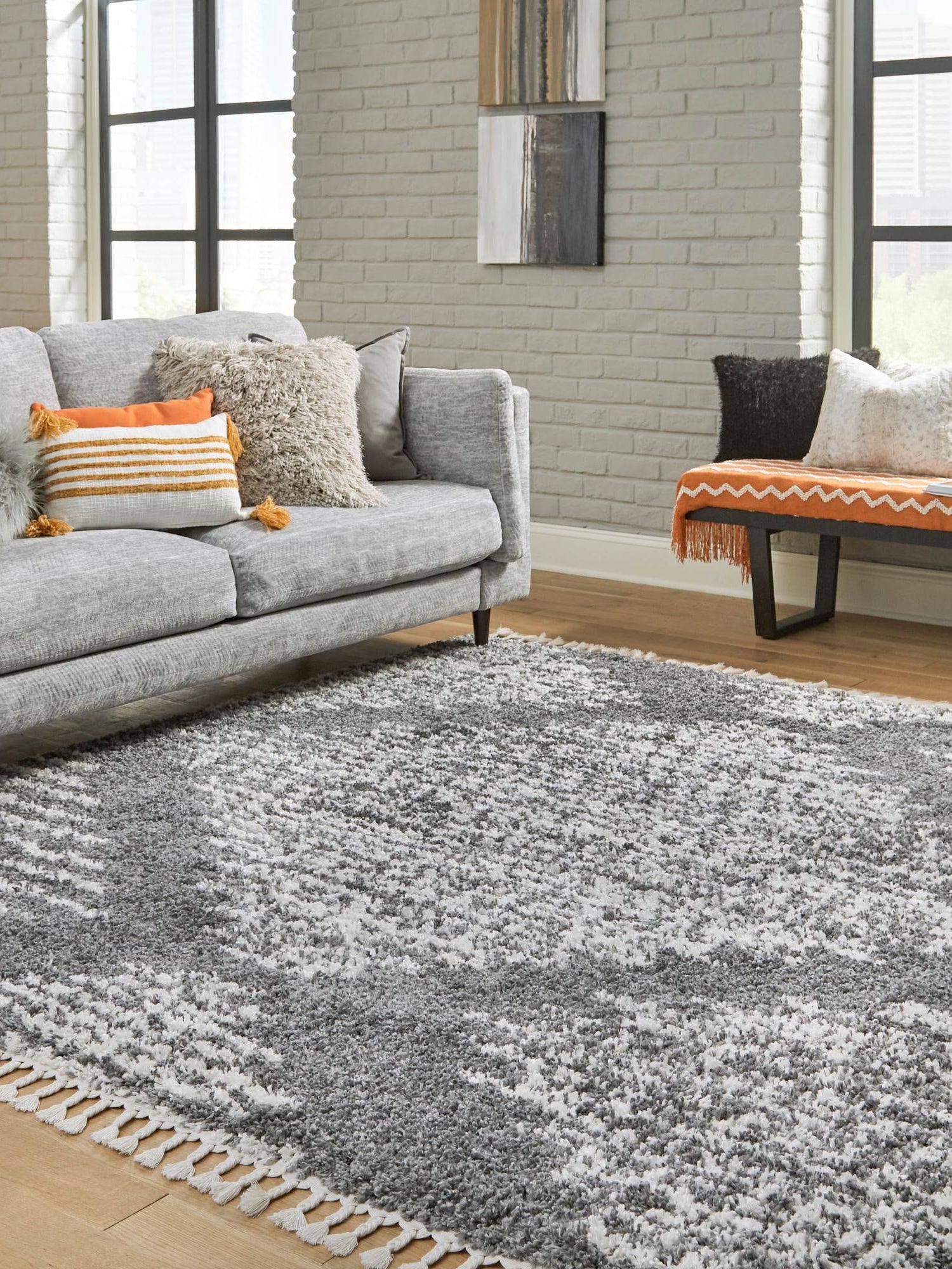 Gray 7' 10 x 7' 10 Serenity Shag Square Area Rug Thick Soft Touch Fluffy & Plush Shaggy Pile Carpet for Living Rooms, Kitchen, Bedrooms, Office, Dorms for Sale at Rug Engine