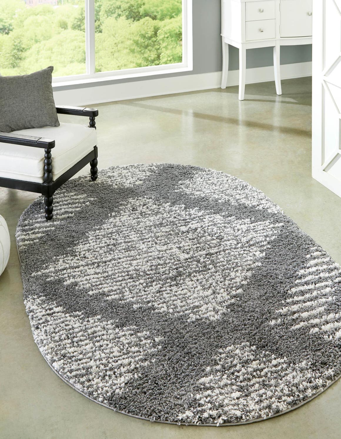Gray 5' 3 x 8' Serenity Shag Oval Area Rug Thick Soft Touch Fluffy & Plush Shaggy Pile Carpet for Living Rooms, Kitchen, Bedrooms, Office, Dorms for Sale at Rug Engine