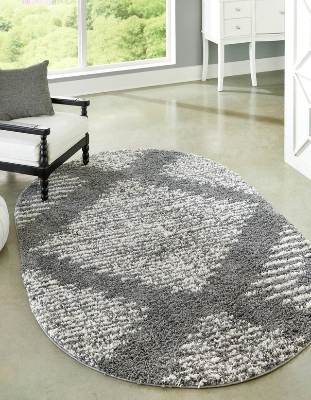 Gray 5' 3 x 8' Serenity Shag Oval Area Rug Thick Soft Touch Fluffy & Plush Shaggy Pile