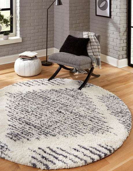 White 5' 3 x 5' 3 Serenity Shag Round Area Rug Thick Soft Touch Fluffy & Plush Shaggy Pile