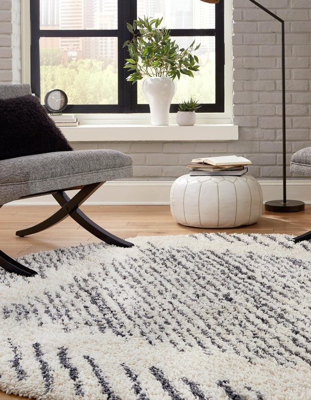 White 5' 3 x 5' 3 Serenity Shag Round Area Rug Thick Soft Touch Fluffy & Plush Shaggy Pile