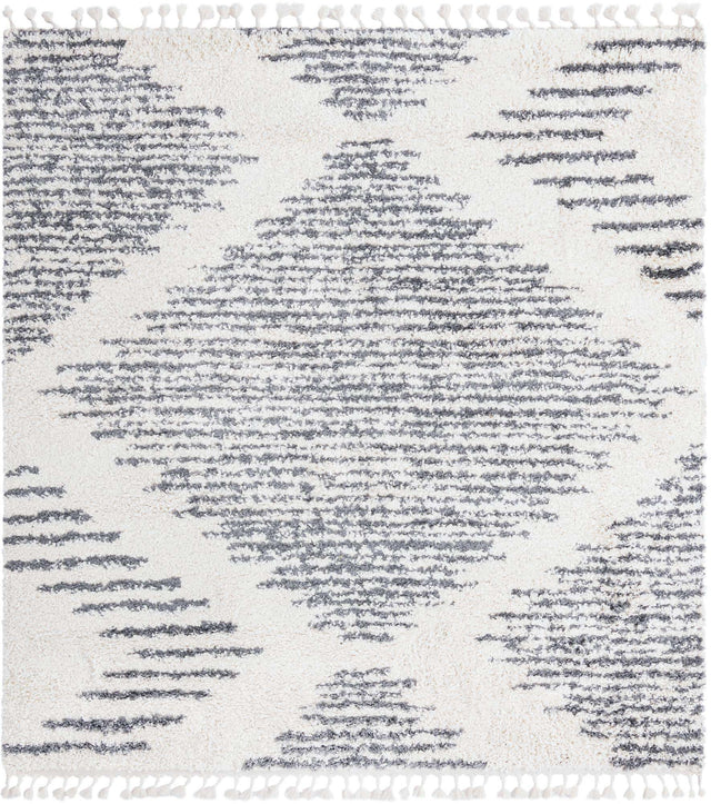 White 7' 10 x 7' 10 Serenity Shag Square Area Rug Thick Soft Touch Fluffy & Plush Shaggy Pile