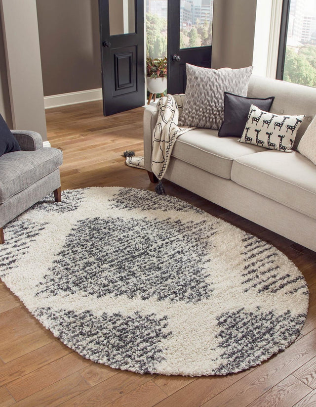 White 5' 3 x 8' Serenity Shag Oval Area Rug Thick Soft Touch Fluffy & Plush Shaggy Pile