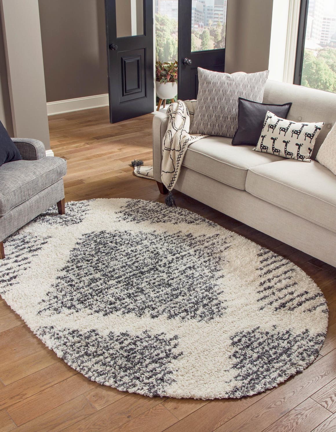 White 7' 10 x 10' Serenity Shag Oval Area Rug Thick Soft Touch Fluffy & Plush Shaggy Pile Carpet for Living Rooms, Kitchen, Bedrooms, Office, Dorms for Sale at Rug Engine