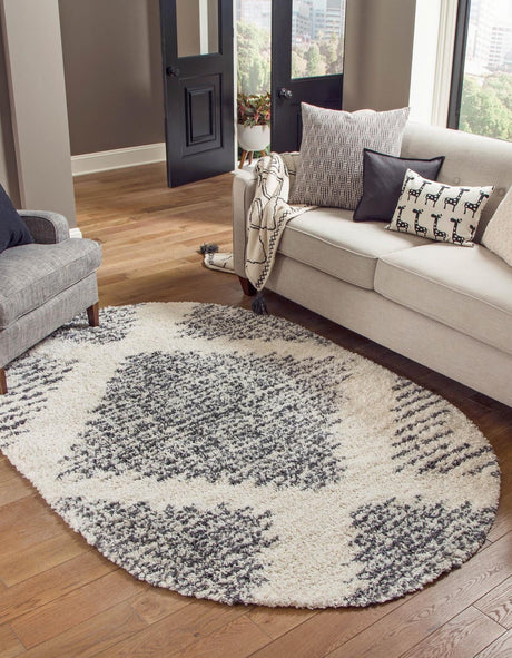 White 7' 10 x 10' Serenity Shag Oval Area Rug Thick Soft Touch Fluffy & Plush Shaggy Pile