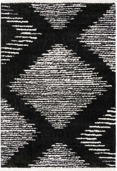 Black and White 10' x 14' Serenity Shag Rectangle Area Rug Thick Soft Touch Fluffy & Plush Shaggy Pile