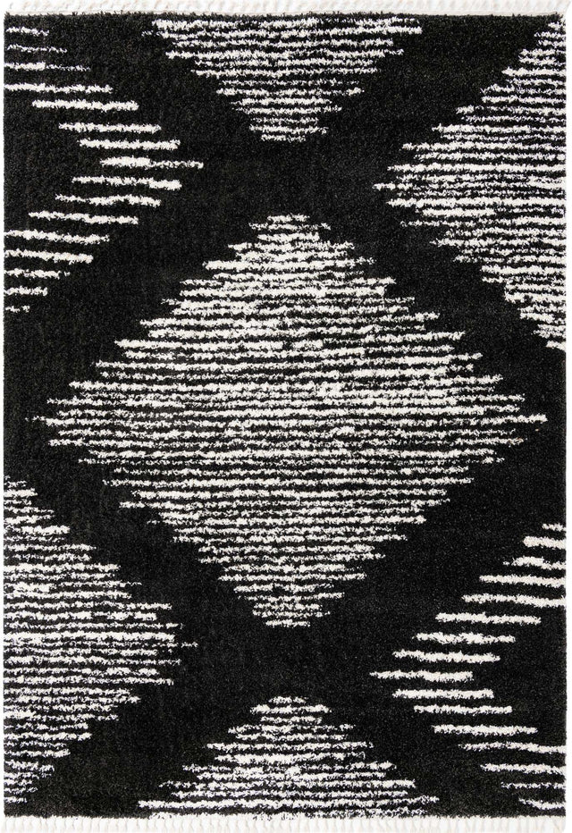 Black and White 10' x 14' Serenity Shag Rectangle Area Rug Thick Soft Touch Fluffy & Plush Shaggy Pile