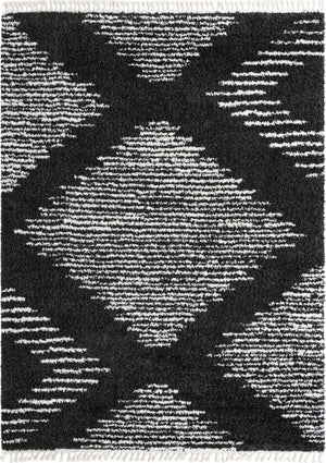 Black and White 9' x 12' Serenity Shag Rectangle Area Rug Thick Soft Touch Fluffy & Plush Shaggy Pile