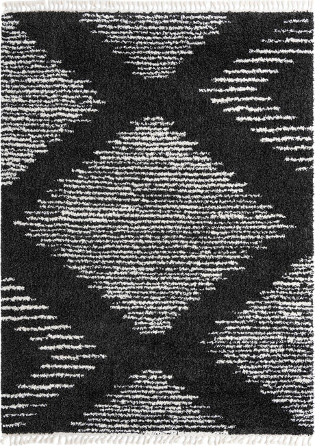 Black and White 9' x 12' Serenity Shag Rectangle Area Rug Thick Soft Touch Fluffy & Plush Shaggy Pile Carpet for Living Rooms, Kitchen, Bedrooms, Office, Dorms for Sale at Rug Engine