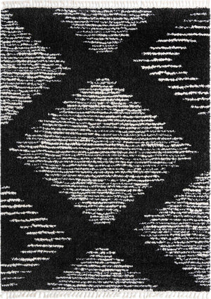 Black and White 9' x 12' Serenity Shag Rectangle Area Rug Thick Soft Touch Fluffy & Plush Shaggy Pile