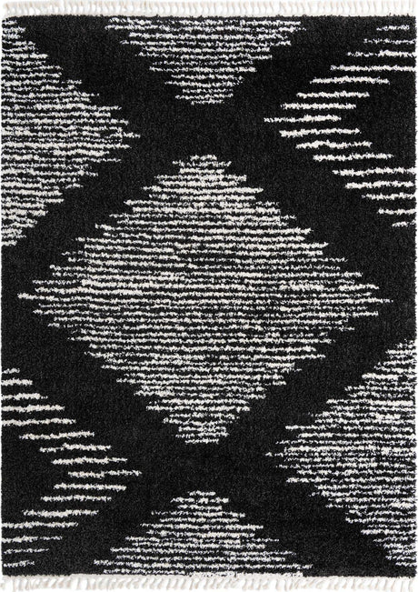 Black and White 9' x 12' Serenity Shag Rectangle Area Rug Thick Soft Touch Fluffy & Plush Shaggy Pile