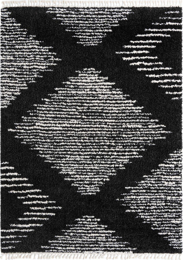 Black and White 9' x 12' Serenity Shag Rectangle Area Rug Thick Soft Touch Fluffy & Plush Shaggy Pile