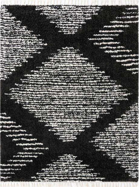 Black and White 7' 10 x 10' Serenity Shag Rectangle Area Rug Thick Soft Touch Fluffy & Plush Shaggy Pile