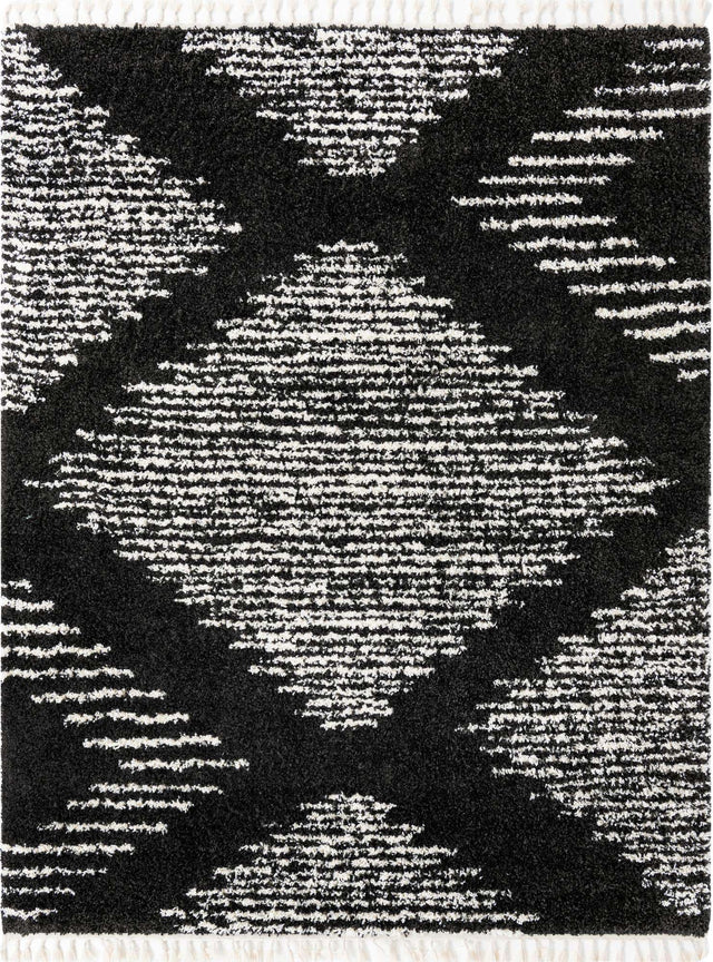 Black and White 7' 10 x 10' Serenity Shag Rectangle Area Rug Thick Soft Touch Fluffy & Plush Shaggy Pile