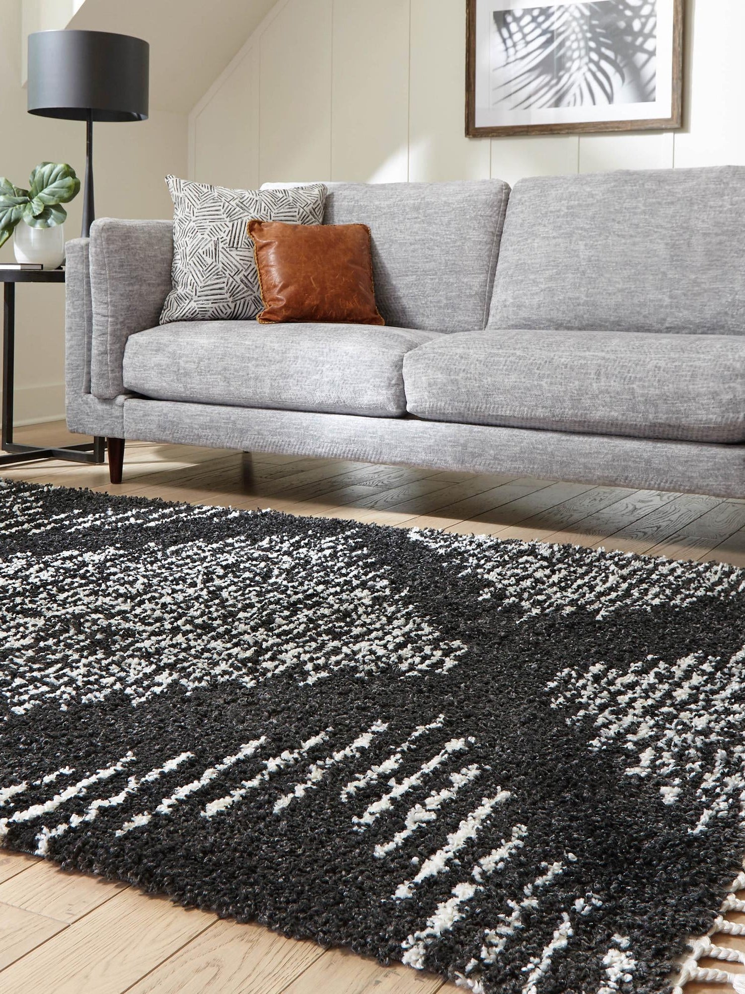 Black and White 4' x 6' Serenity Shag Rectangle Area Rug Thick Soft Touch Fluffy & Plush Shaggy Pile