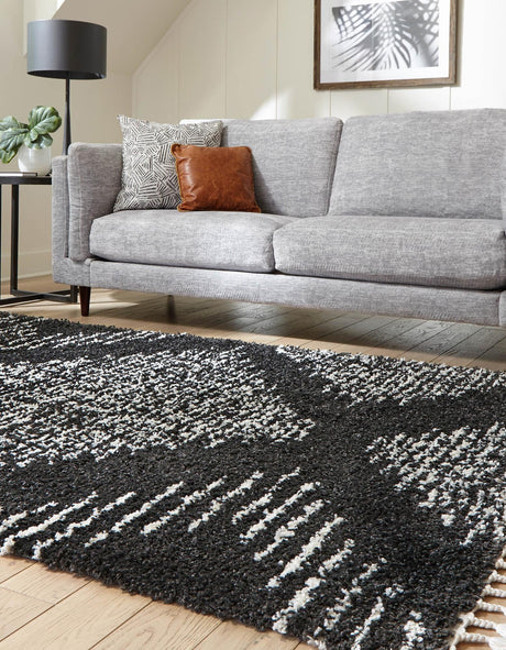Black and White 7' 10 x 10' Serenity Shag Rectangle Area Rug Thick Soft Touch Fluffy & Plush Shaggy Pile Carpet for Living Rooms, Kitchen, Bedrooms, Office, Dorms for Sale at Rug Engine