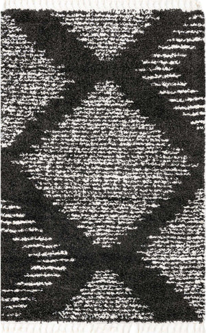 Black and White 5' 3 x 8' Serenity Shag Rectangle Area Rug Thick Soft Touch Fluffy & Plush Shaggy Pile