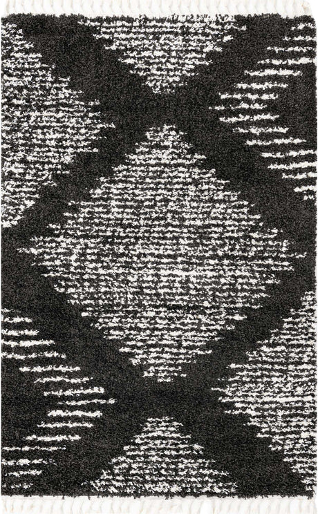 Black and White 5' 3 x 8' Serenity Shag Rectangle Area Rug Thick Soft Touch Fluffy & Plush Shaggy Pile