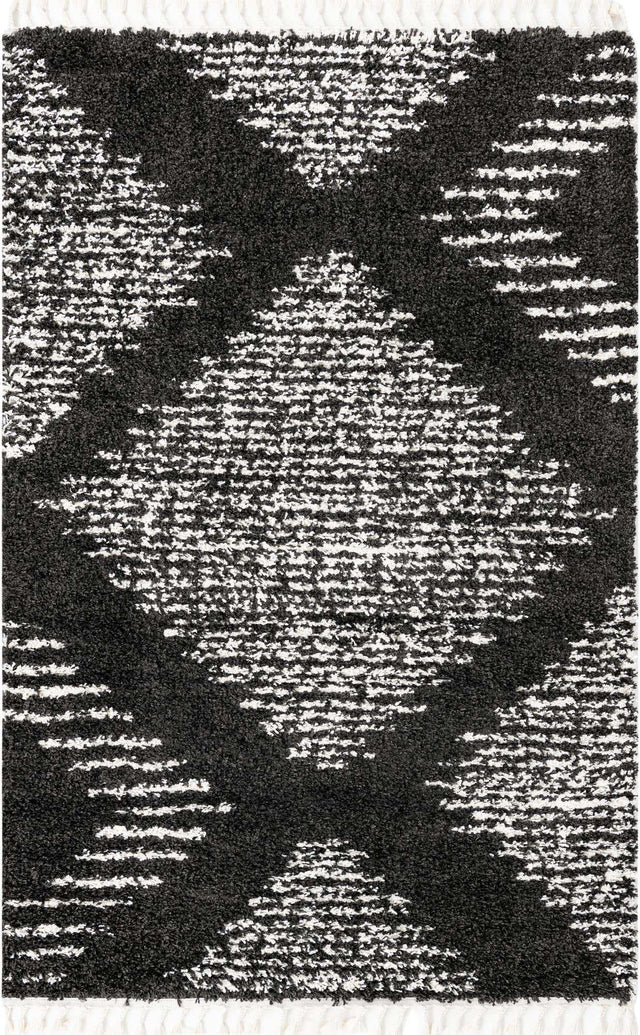 Black and White 5' 3 x 8' Serenity Shag Rectangle Area Rug Thick Soft Touch Fluffy & Plush Shaggy Pile
