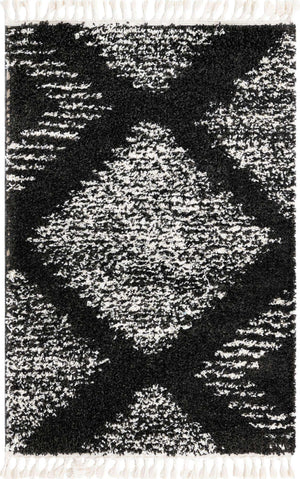 Black and White 4' x 6' Serenity Shag Rectangle Area Rug Thick Soft Touch Fluffy & Plush Shaggy Pile