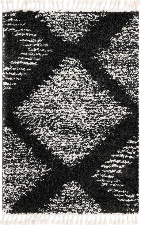 Black and White 4' x 6' Serenity Shag Rectangle Area Rug Thick Soft Touch Fluffy & Plush Shaggy Pile