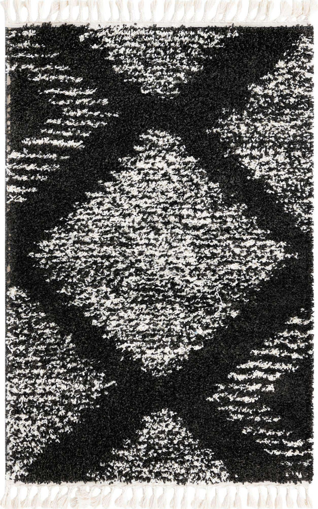 Black and White 4' x 6' Serenity Shag Rectangle Area Rug Thick Soft Touch Fluffy & Plush Shaggy Pile