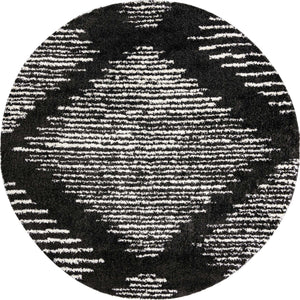 Black and White 10' x 10' Serenity Shag Round Area Rug Thick Soft Touch Fluffy & Plush Shaggy Pile