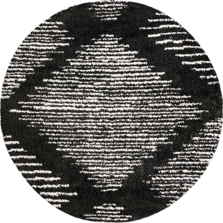 Black and White 10' x 10' Serenity Shag Round Area Rug Thick Soft Touch Fluffy & Plush Shaggy Pile