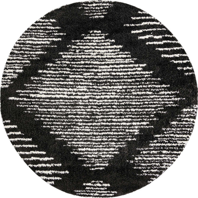 Black and White 10' x 10' Serenity Shag Round Area Rug Thick Soft Touch Fluffy & Plush Shaggy Pile