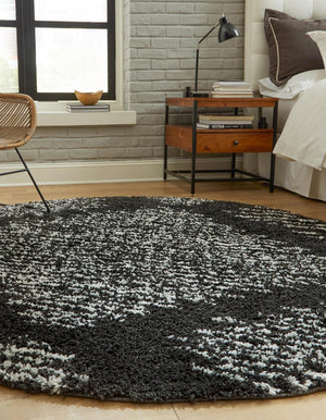 Black and White 10' x 10' Serenity Shag Round Area Rug Thick Soft Touch Fluffy & Plush Shaggy Pile