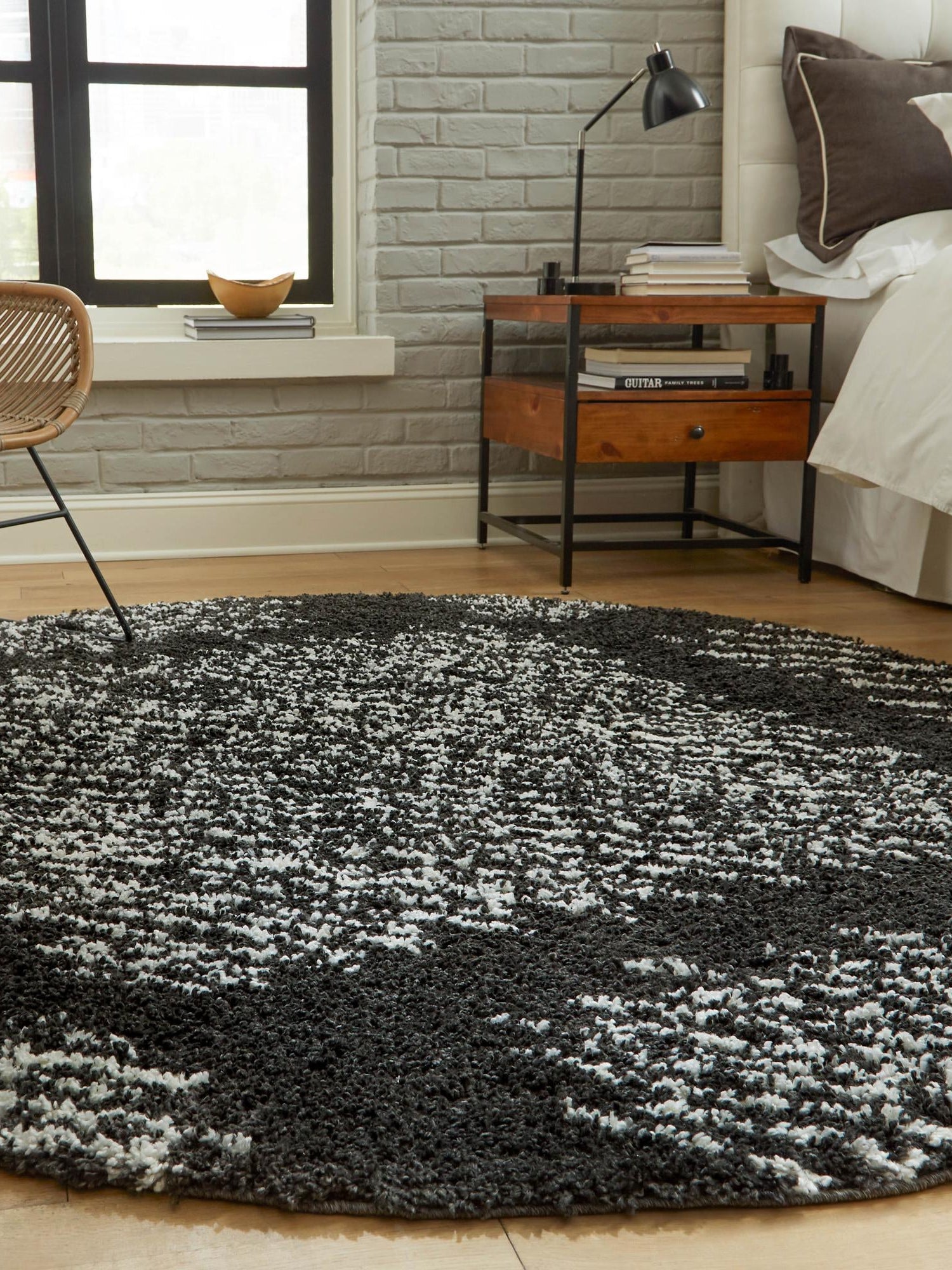 Black and White 5' 3 x 5' 3 Serenity Shag Round Area Rug Thick Soft Touch Fluffy & Plush Shaggy Pile Carpet for Living Rooms, Kitchen, Bedrooms, Office, Dorms for Sale at Rug Engine