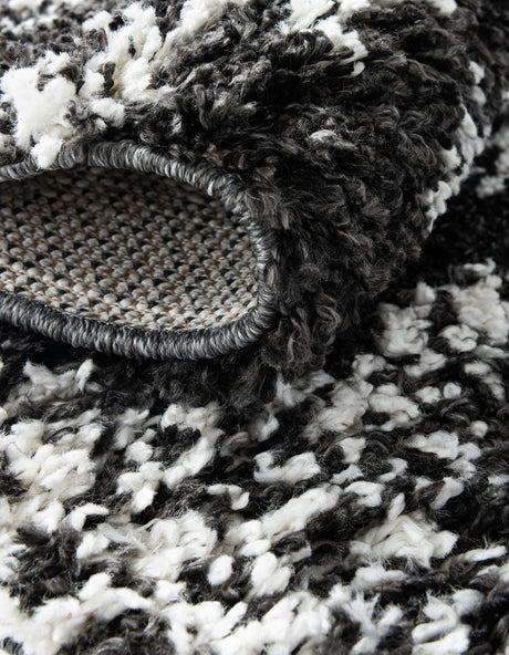 Black and White 7' x 7' Serenity Shag Round Area Rug Thick Soft Touch Fluffy & Plush Shaggy Pile Carpet for Living Rooms, Kitchen, Bedrooms, Office, Dorms for Sale at Rug Engine