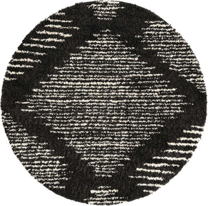 Black and White 7' x 7' Serenity Shag Round Area Rug Thick Soft Touch Fluffy & Plush Shaggy Pile