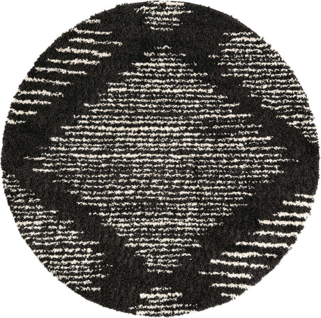 Black and White 7' x 7' Serenity Shag Round Area Rug Thick Soft Touch Fluffy & Plush Shaggy Pile