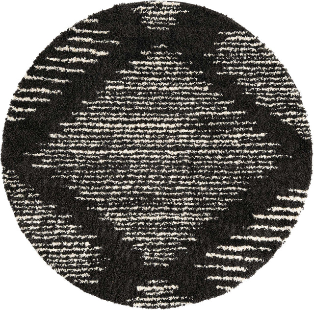 Black and White 7' x 7' Serenity Shag Round Area Rug Thick Soft Touch Fluffy & Plush Shaggy Pile