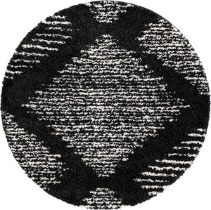 Black and White 5' 3 x 5' 3 Serenity Shag Round Area Rug Thick Soft Touch Fluffy & Plush Shaggy Pile