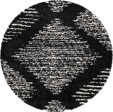 Black and White 5' 3 x 5' 3 Serenity Shag Round Area Rug Thick Soft Touch Fluffy & Plush Shaggy Pile