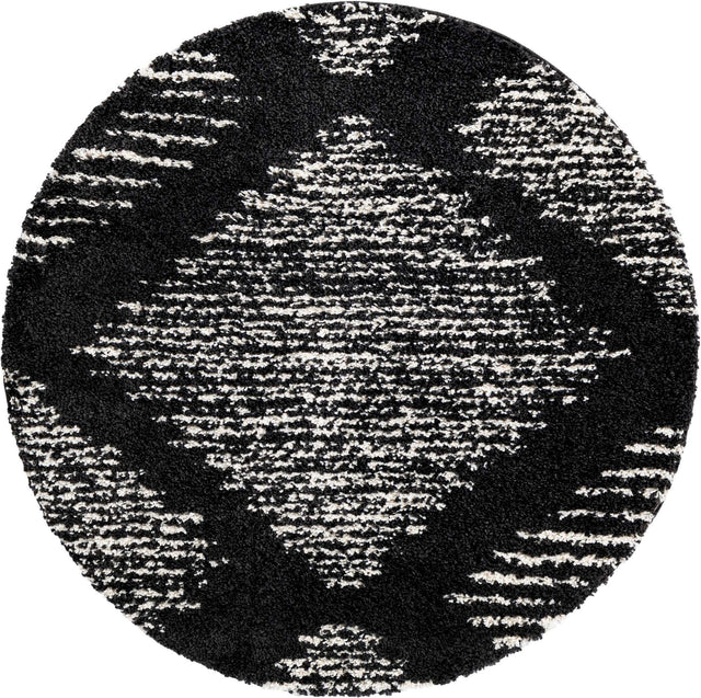 Black and White 5' 3 x 5' 3 Serenity Shag Round Area Rug Thick Soft Touch Fluffy & Plush Shaggy Pile