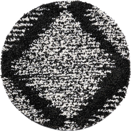 Black and White 3' 3 x 3' 3 Serenity Shag Round Area Rug Thick Soft Touch Fluffy & Plush Shaggy Pile