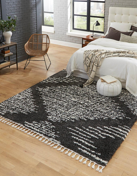 Black and White 10' x 10' Serenity Shag Square Area Rug Thick Soft Touch Fluffy & Plush Shaggy Pile