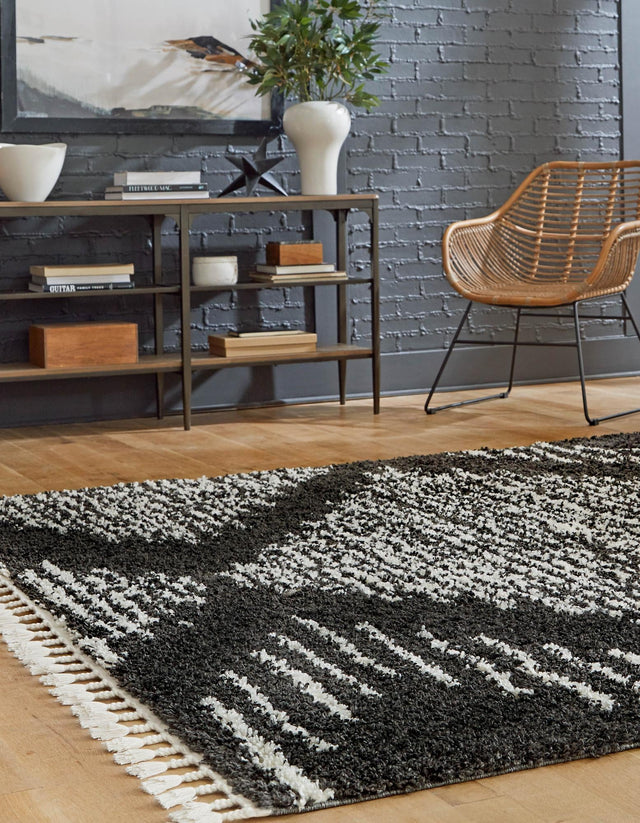 Black and White 10' x 10' Serenity Shag Square Area Rug Thick Soft Touch Fluffy & Plush Shaggy Pile