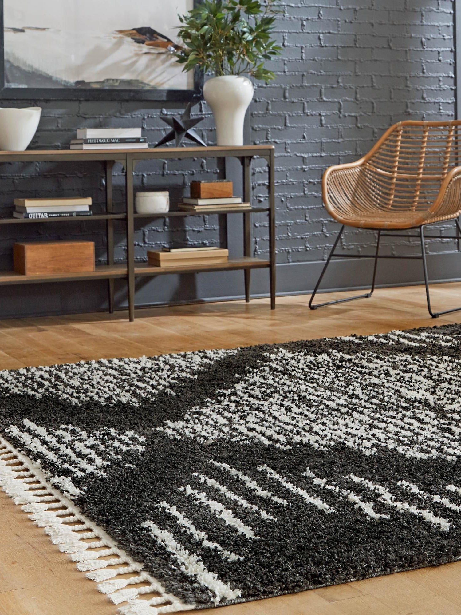 Black and White 7' 10 x 7' 10 Serenity Shag Square Area Rug Thick Soft Touch Fluffy & Plush Shaggy Pile Carpet for Living Rooms, Kitchen, Bedrooms, Office, Dorms for Sale at Rug Engine