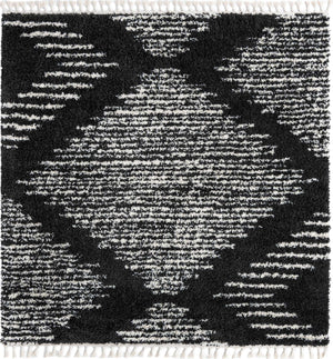 Black and White 7' 10 x 7' 10 Serenity Shag Square Area Rug Thick Soft Touch Fluffy & Plush Shaggy Pile