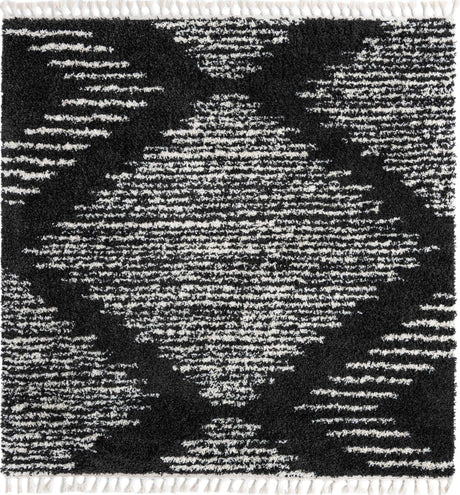 Black and White 7' 10 x 7' 10 Serenity Shag Square Area Rug Thick Soft Touch Fluffy & Plush Shaggy Pile