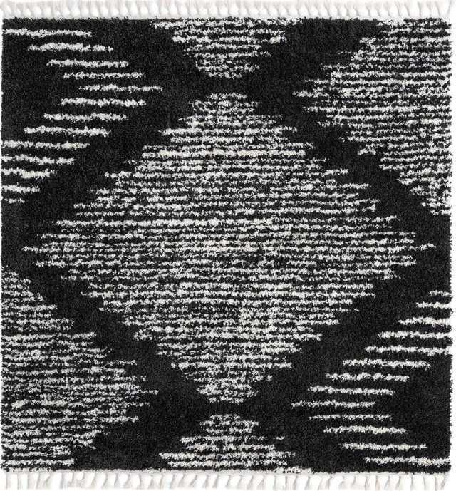 Black and White 7' 10 x 7' 10 Serenity Shag Square Area Rug Thick Soft Touch Fluffy & Plush Shaggy Pile