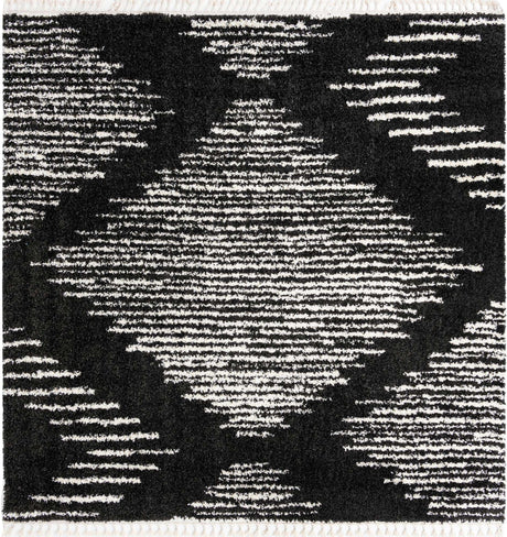 Black and White 10' x 10' Serenity Shag Square Area Rug Thick Soft Touch Fluffy & Plush Shaggy Pile