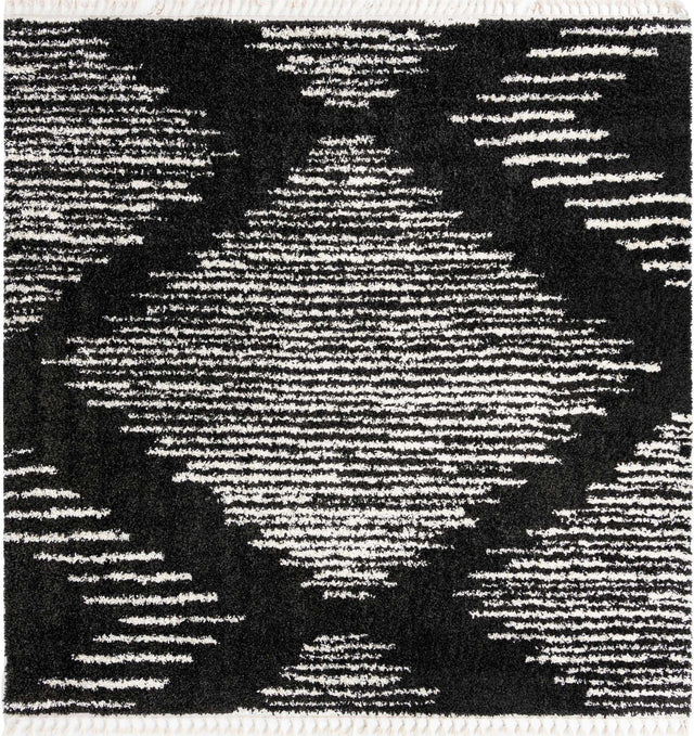 Black and White 10' x 10' Serenity Shag Square Area Rug Thick Soft Touch Fluffy & Plush Shaggy Pile