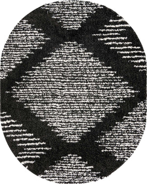 Black and White 7' 10 x 10' Serenity Shag Oval Area Rug Thick Soft Touch Fluffy & Plush Shaggy Pile Carpet for Living Rooms, Kitchen, Bedrooms, Office, Dorms for Sale at Rug Engine