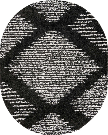 Black and White 7' 10 x 10' Serenity Shag Oval Area Rug Thick Soft Touch Fluffy & Plush Shaggy Pile