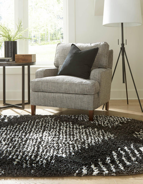 Black and White 7' 10 x 10' Serenity Shag Oval Area Rug Thick Soft Touch Fluffy & Plush Shaggy Pile Carpet for Living Rooms, Kitchen, Bedrooms, Office, Dorms for Sale at Rug Engine
